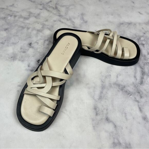 Alohas Ivory Toe Ring Strappy Flat Sandals Flip Flops Minimalist Sz 41 - Picture 2 of 10